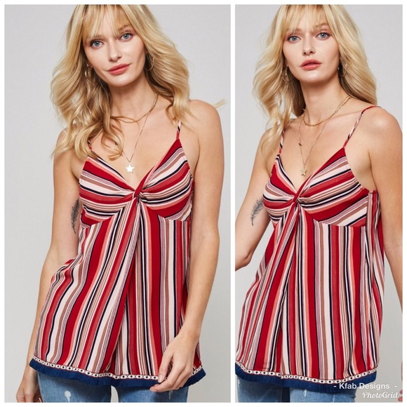 ❤️LAST 1! Striped Front Knot Fringe Hem Cami! - Picture 6 of 6